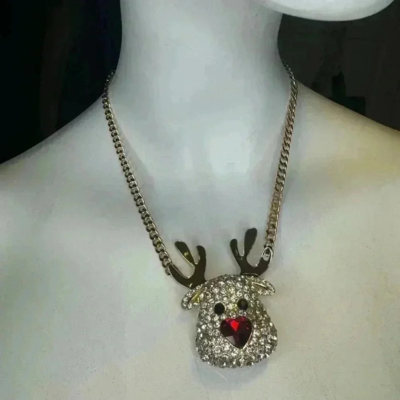Betsy Johnson Christmas Red Nose Reindeer Pendant Gold Tone Holiday Neck… - Picture 3 of 10
